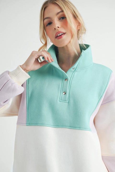 Glo Colorblock Pullover Lilac Seafoam-Pullover-AEMI + CO-S-Urbanheer