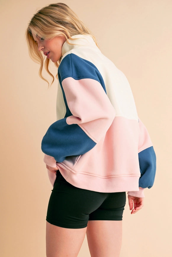 Glo Colorblock Pullover Pink Blue-Pullover-AEMI + CO-S-Urbanheer
