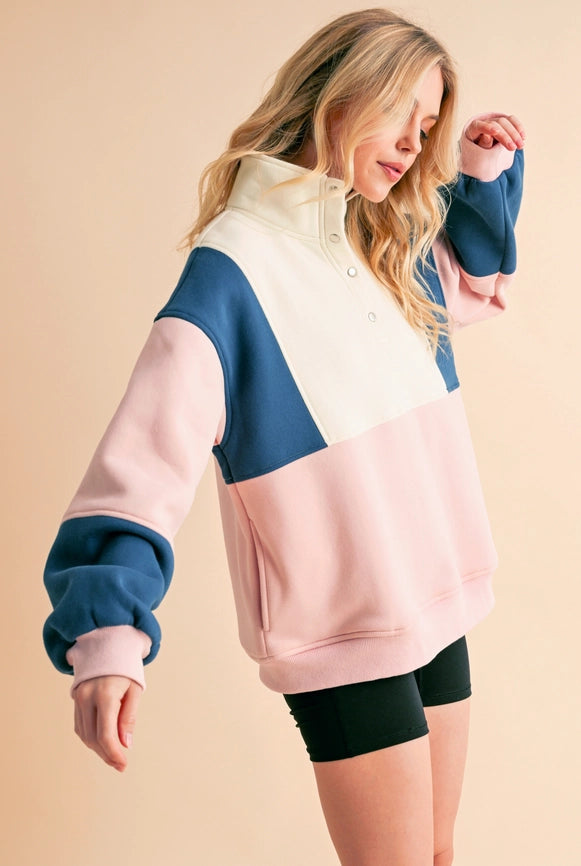 Glo Colorblock Pullover Pink Blue-Pullover-AEMI + CO-S-Urbanheer