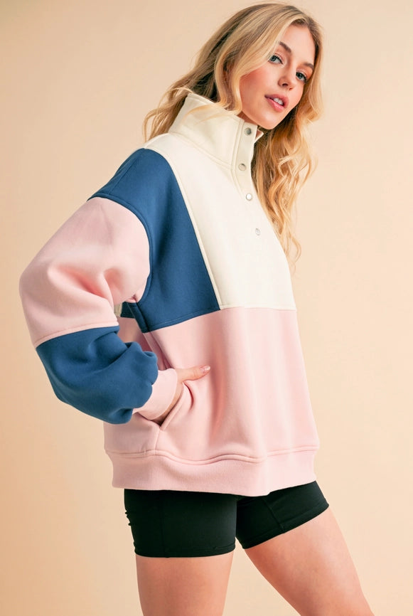 Glo Colorblock Pullover Pink Blue-Pullover-AEMI + CO-S-Urbanheer