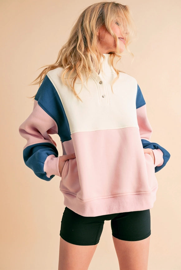 Glo Colorblock Pullover Pink Blue-Pullover-AEMI + CO-S-Urbanheer