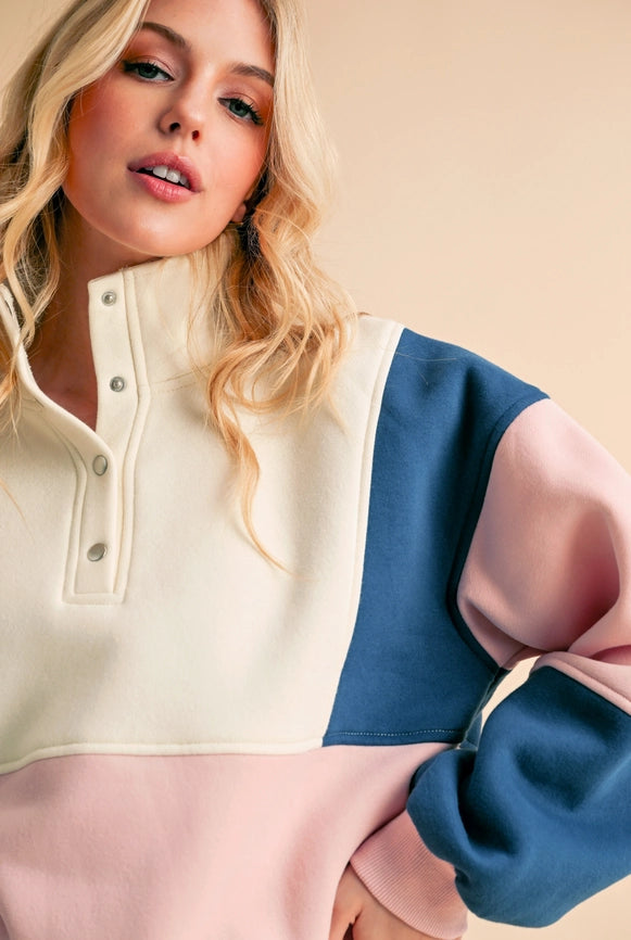 Glo Colorblock Pullover Pink Blue-Pullover-AEMI + CO-S-Urbanheer