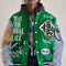 Global Peace Multi Patches Varsity Jacket-Jacket-First Row-S-Green-Urbanheer