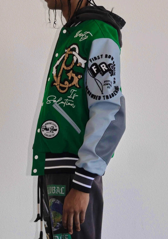Global Peace Multi Patches Varsity Jacket-Jacket-First Row-S-Green-Urbanheer