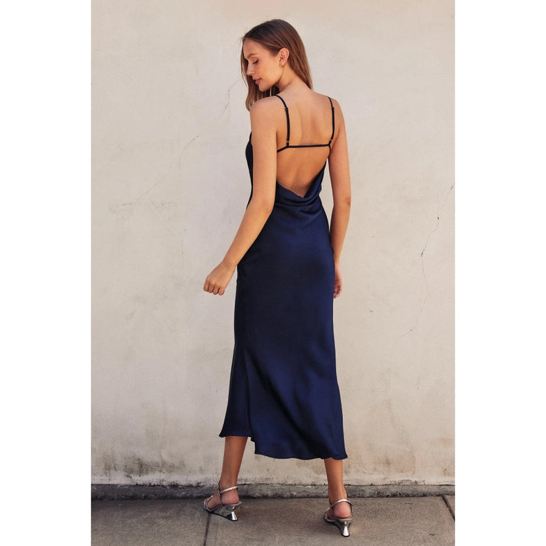 Going Out Chevron Seam Opan Back Dress DARK NAVY-Dress-Dress Forum-S-DARK NAVY-Urbanheer