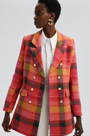Gold Button Chequered Jacket-Jacket-Touché-36-Fuchsia-Urbanheer