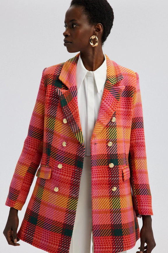 Gold Button Chequered Jacket-Jacket-Touché-36-Fuchsia-Urbanheer
