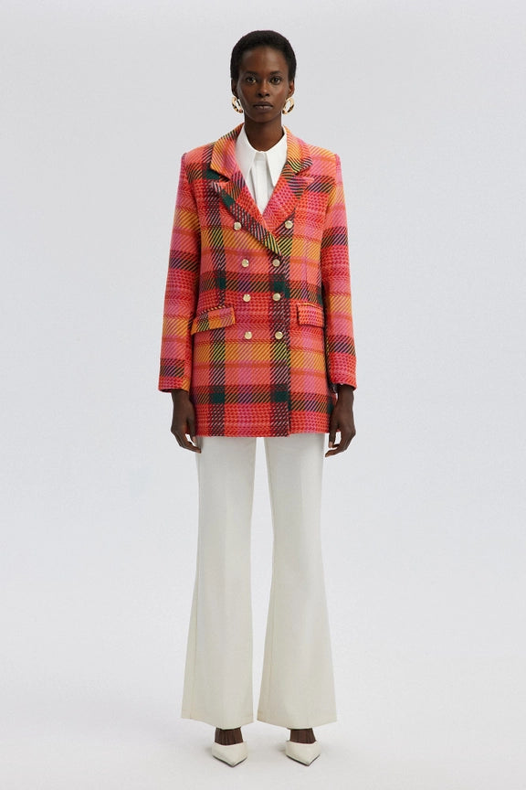 Gold Button Chequered Jacket-Jacket-Touché-36-Fuchsia-Urbanheer
