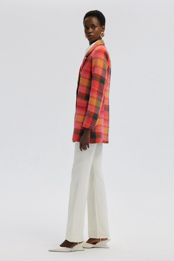 Gold Button Chequered Jacket-Jacket-Touché-36-Fuchsia-Urbanheer