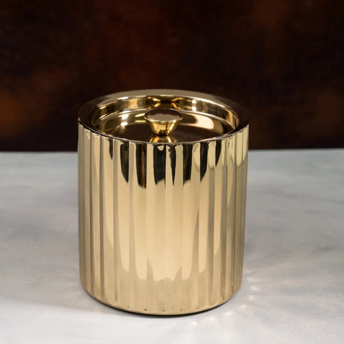 Gold Fluted Ice Bucket 7x7x7"-Ice Buckets-India Handicrafts Inc-7 x 7 x 7 in (17.8 x 17.8 x 17.8 cm)-Urbanheer
