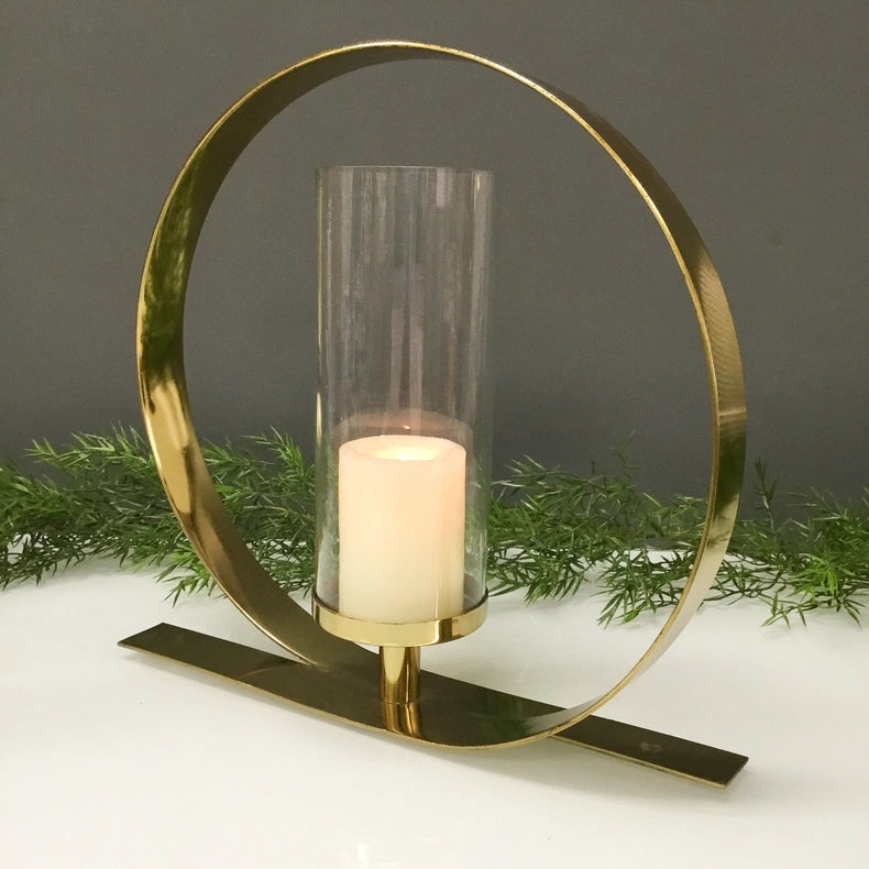 Gold Opulent Round Pillar Holder-Candle Holder-India Handicrafts Inc-16 x 3 x 15 in (40.6 x 7.6 x 38.1 cm)-Urbanheer