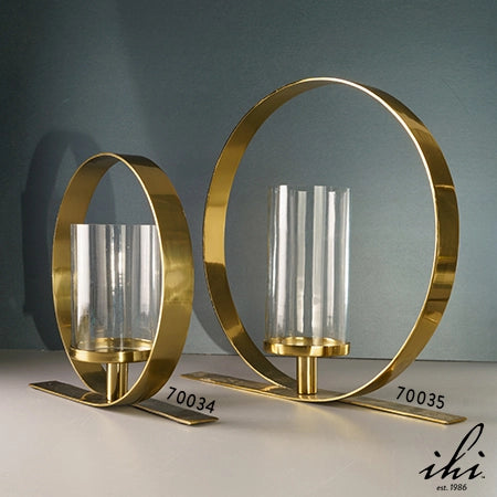 Gold Opulent Round Pillar Holder-Candle Holder-India Handicrafts Inc-16 x 3 x 15 in (40.6 x 7.6 x 38.1 cm)-Urbanheer