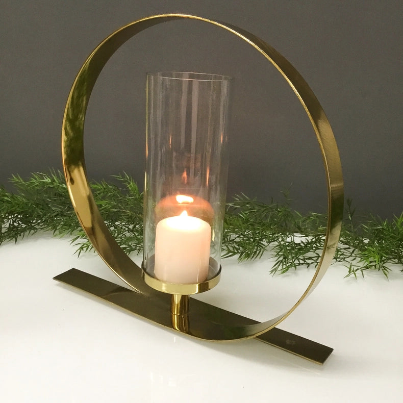 Gold Opulent Round Pillar Holder-Candle Holder-India Handicrafts Inc-16 x 3 x 15 in (40.6 x 7.6 x 38.1 cm)-Urbanheer