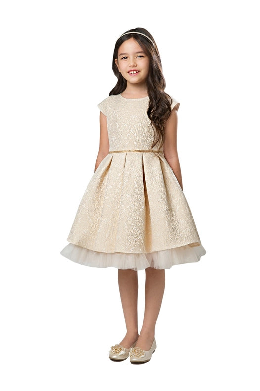Gold Pleated Jacquard with Peek A Boo Crystal Tulle-Dress-Sweet Kids, Inc.-18M-Ivory-Urbanheer
