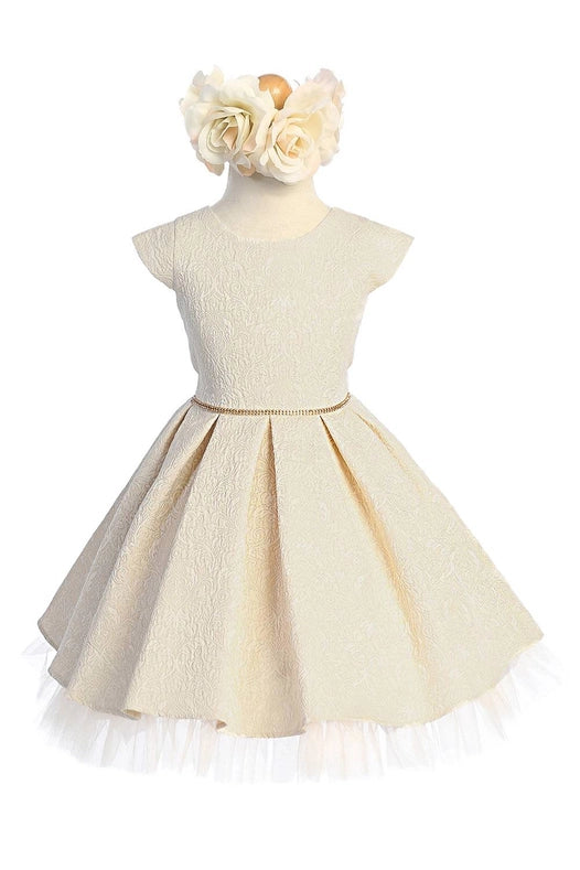 Gold Pleated Jacquard with Peek A Boo Crystal Tulle-Dress-Sweet Kids, Inc.-18M-Ivory-Urbanheer
