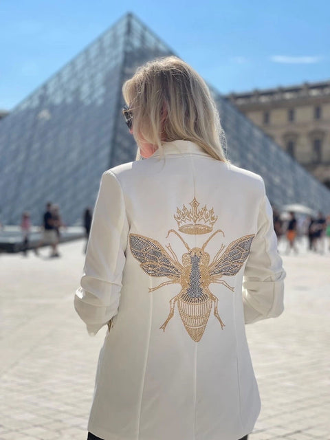 Gold Queen Bee Blazer - White-Blazer-Moving Forward Designs-S-Urbanheer