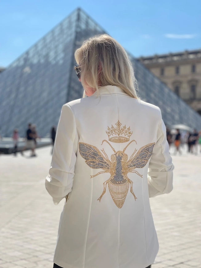 Gold Queen Bee Blazer - White-Blazer-Moving Forward Designs-S-Urbanheer