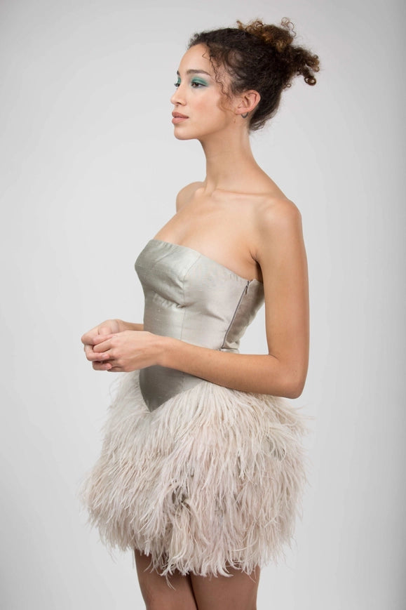 Gold Satin Feather Dress-Dress-Gela Wesh-XS-Gold-Urbanheer