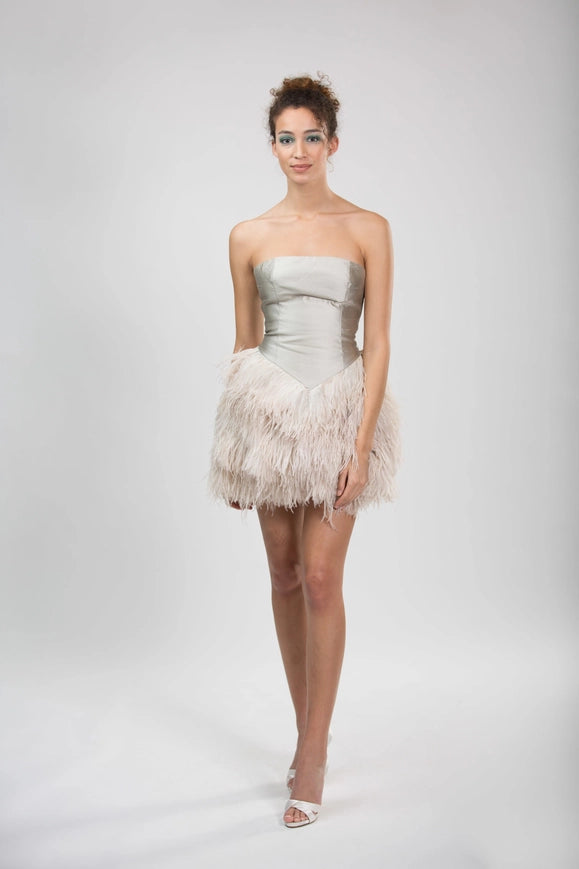 Gold Satin Feather Dress-Dress-Gela Wesh-XS-Gold-Urbanheer