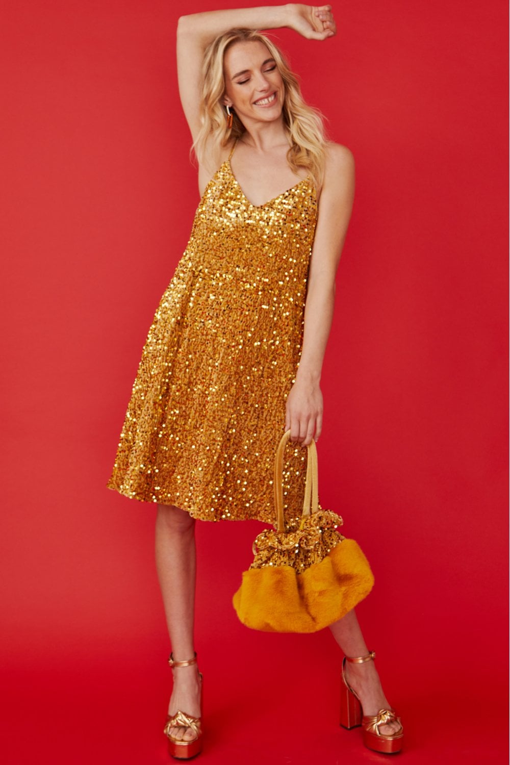 Gold Sequin Cami Swing Dress-Cami Dresses-Buy Me Fur Ltd-Gold-S-M-Nylon-Urbanheer