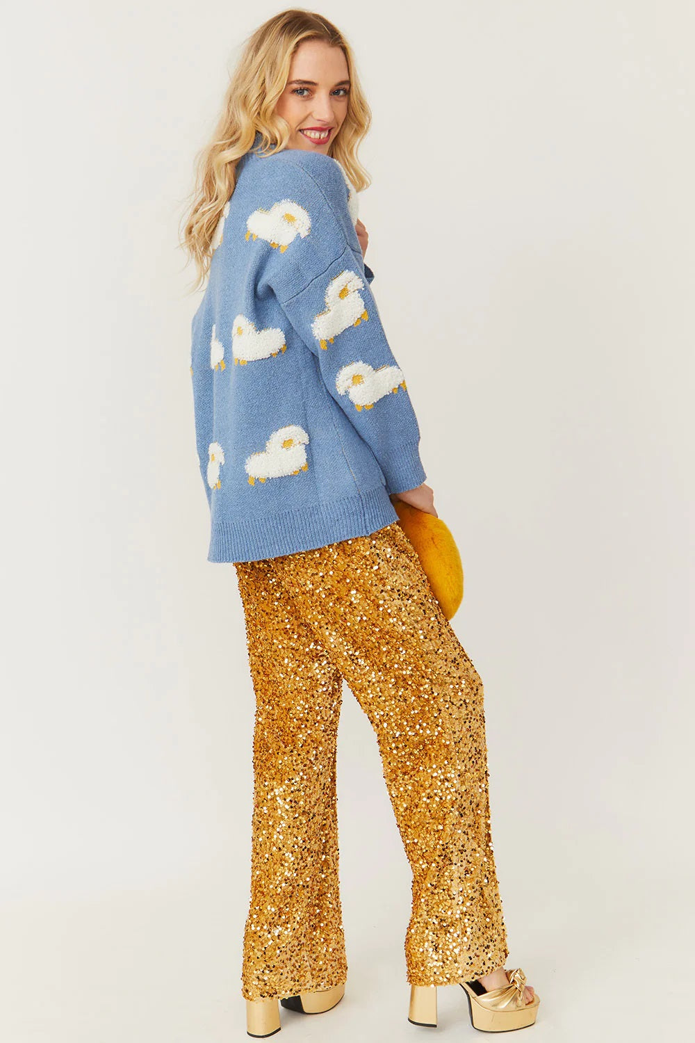 Gold Sequin Flared Trousers-Bottoms-Buy Me Fur Ltd-S-M-Gold-Velvet-Urbanheer