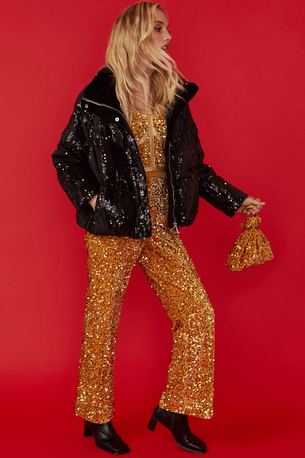 Gold Sequin Flared Trousers-Bottoms-Buy Me Fur Ltd-S-M-Gold-Velvet-Urbanheer