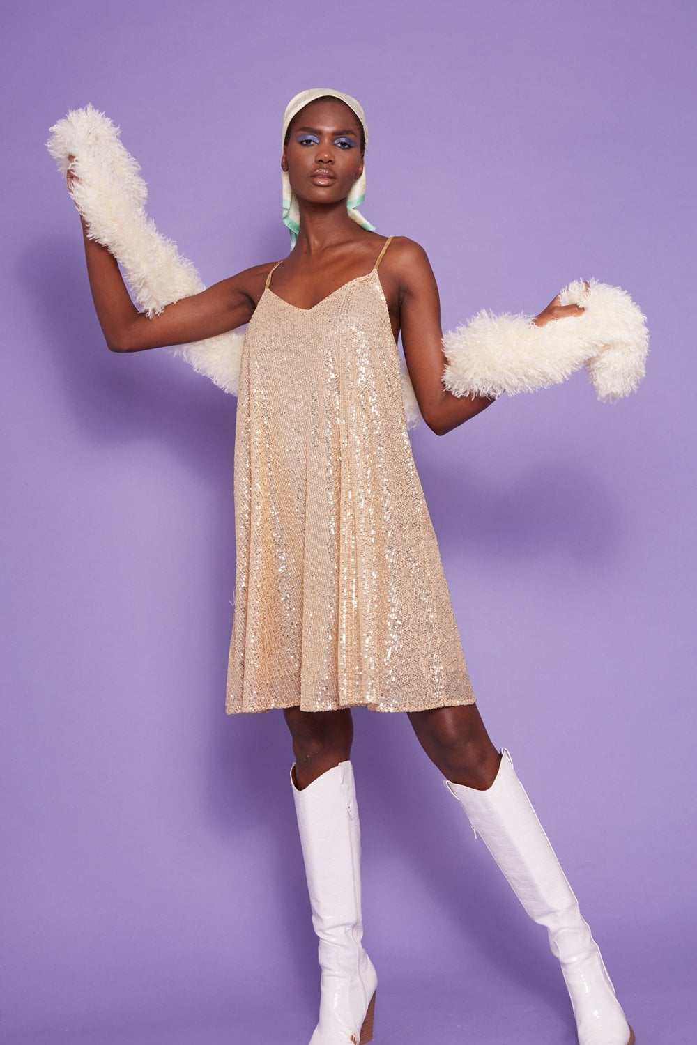 Gold Sequin Lightweight Mini Swing Dress-Swing Dresses-Buy Me Fur Ltd-Gold-S/M-Bamboo - Elastane - Viscose Blend-Urbanheer