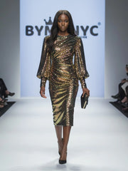 Gold Sequin Midi Party Dress Meatpacking District: Prêt-À-Porter Line Bymanyc ® New York