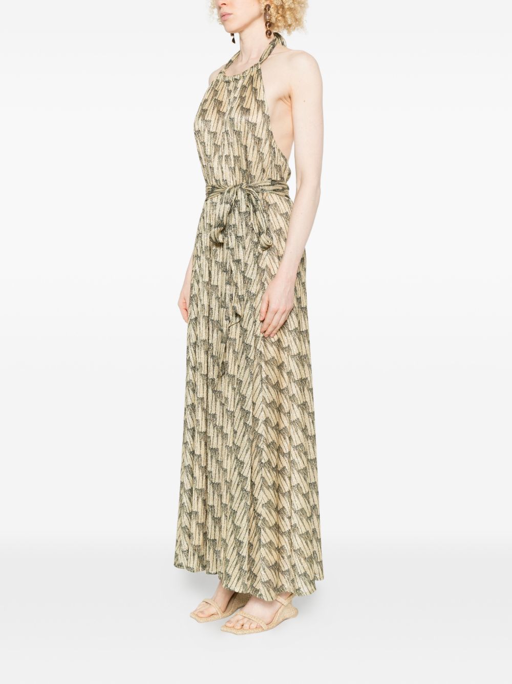 Gold-Tone Halterneck Tie Belt Summer Dress