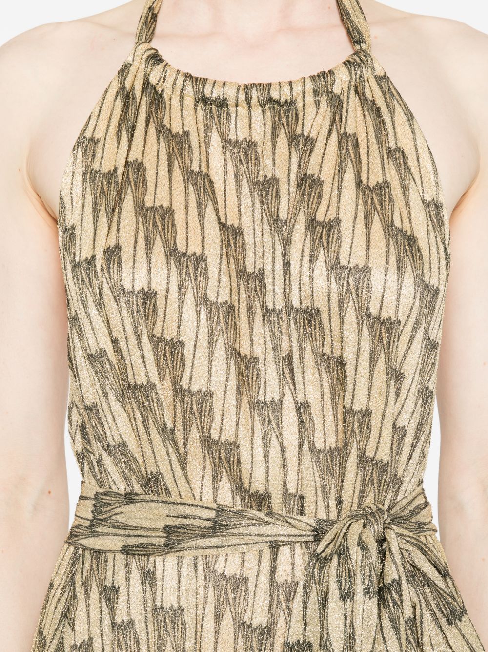 Gold-Tone Halterneck Tie Belt Summer Dress