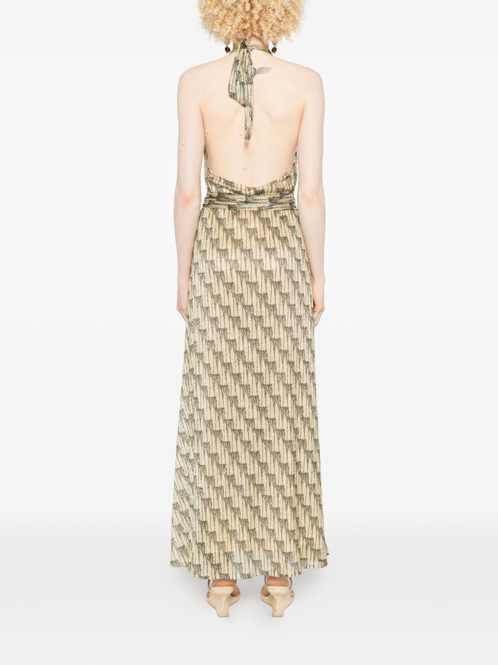 Gold-Tone Halterneck Tie Belt Summer Dress