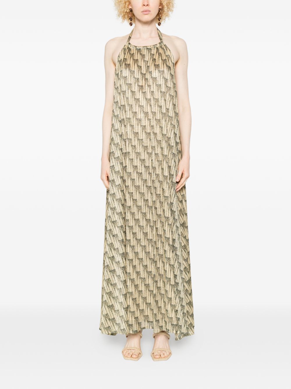Gold-Tone Halterneck Tie Belt Summer Dress