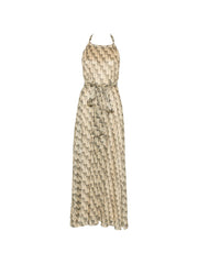 Gold-Tone Halterneck Tie Belt Summer Dress