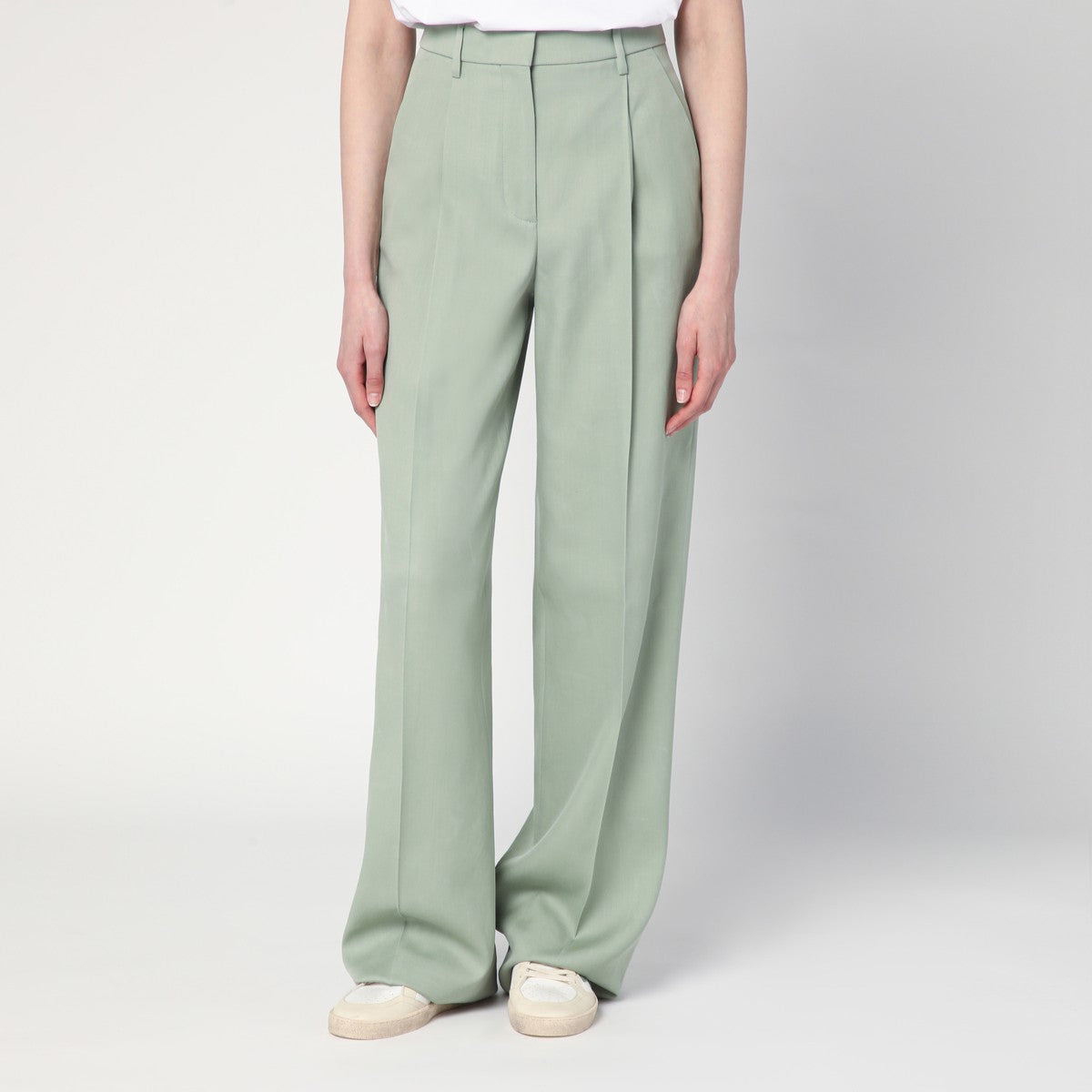 Golden Goose Wide-leg light green wool trousers