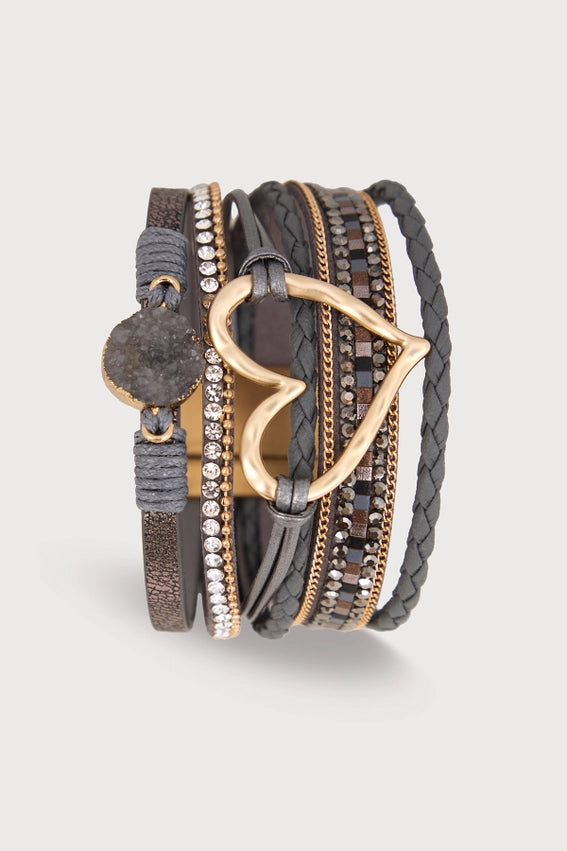 Golden Heart Druzy Bracelet Charcoal-Bracelet-SAACHI-Leather-Urbanheer
