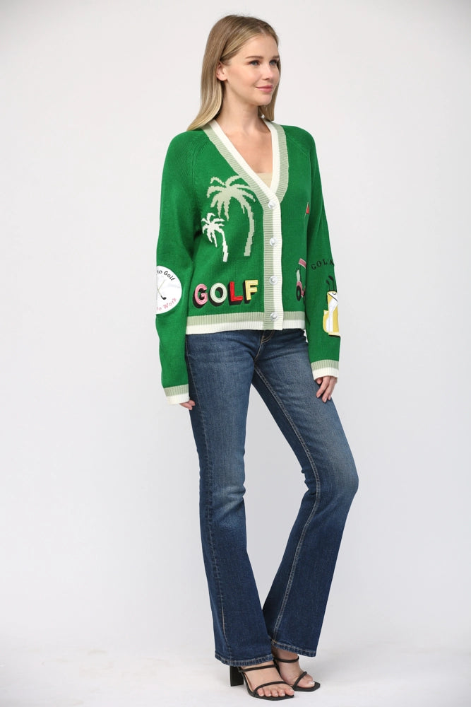 Golf Embroidered Patch Cardigan