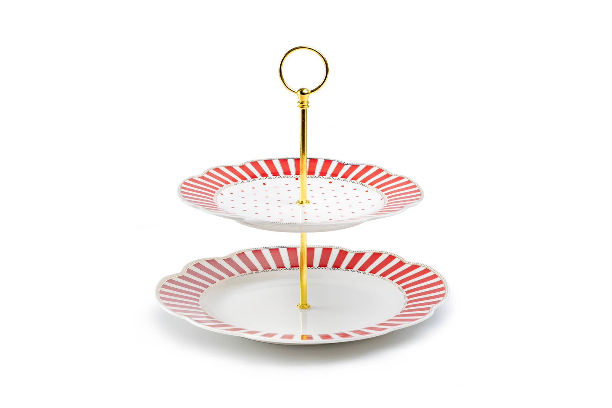 Grace Teaware - Red Josephine Stripes and Dots Fine Porcelain 2-Tier Server
