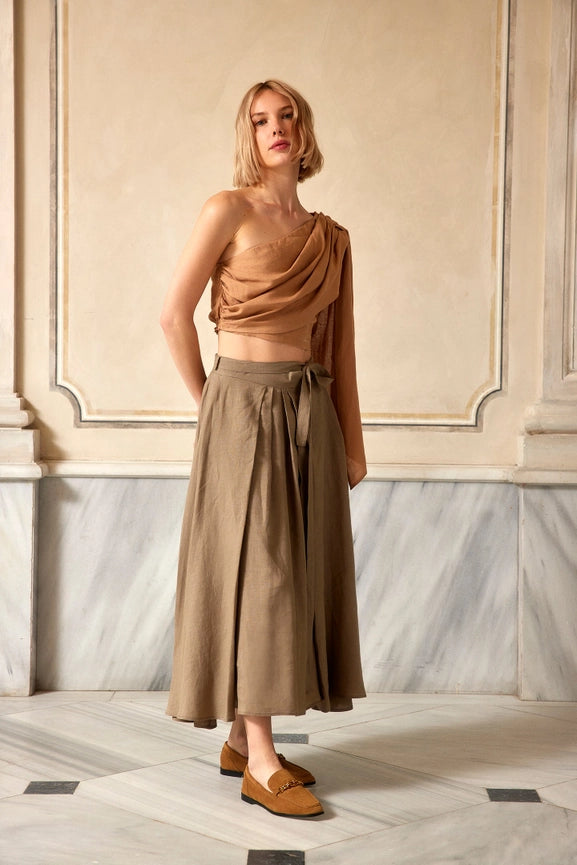 Grand Gesture Linen Skirt-Skirt-Dor Raw Luxury-XS-Khaki-Urbanheer