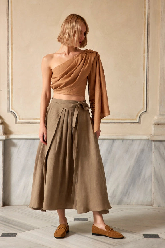 Grand Gesture Linen Skirt-Skirt-Dor Raw Luxury-XS-Khaki-Urbanheer