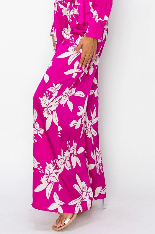 Grape-White Floral High-Waist Pants-Pants-One n' More Inc.-S-GRAPE-WHITE-Urbanheer