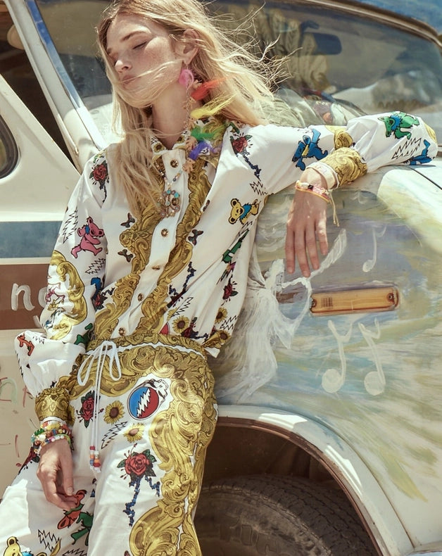 Grateful Dead Fabulous Button Down Scarf Blouse-Blouse-Meghan Fabulous-XS-Urbanheer