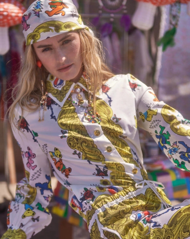 Grateful Dead Fabulous Button Down Scarf Blouse-Blouse-Meghan Fabulous-XS-Urbanheer