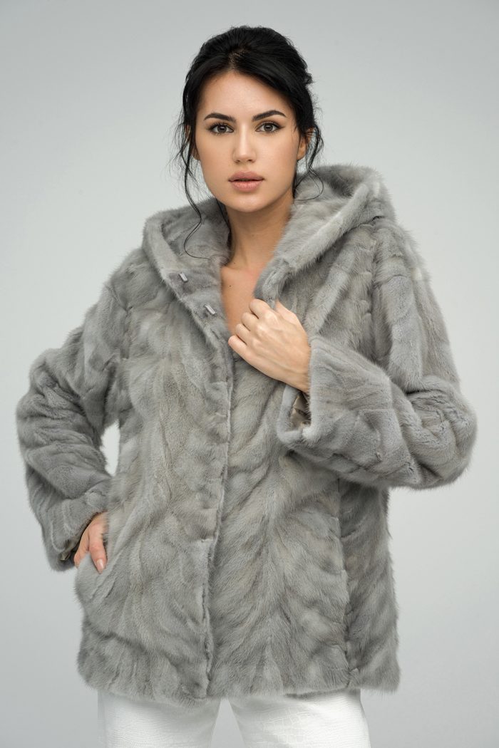 Gray Genuine Hooded Mink Fur Coat-Fur Coats-Buy Me Fur Ltd-Gray-XS-Genuine Mink Fur-Urbanheer