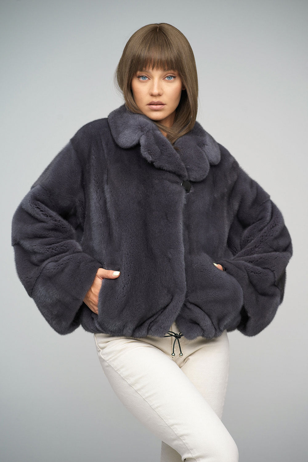 Gray Genuine Mink Fur Coat-Fur Coats-Buy Me Fur Ltd-Gray-XS-Genuine Mink Fur-Urbanheer