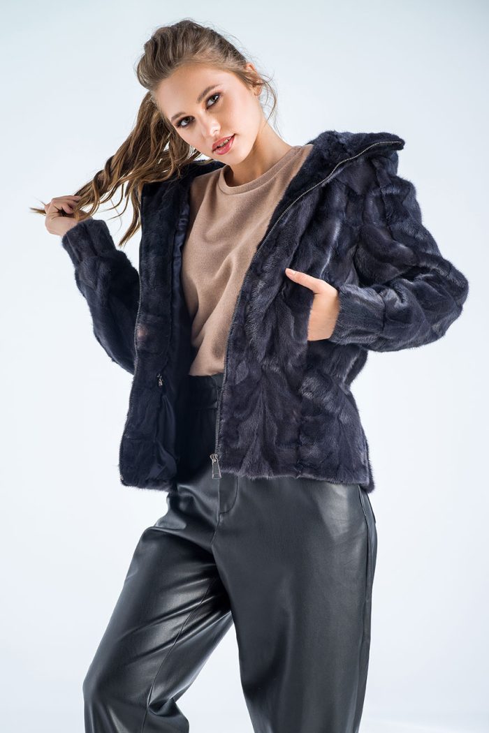 Gray Genuine Mink Fur Hooded Jacket-Fur Jackets-Buy Me Fur Ltd-Gray-S-Genuine Mink Fur-Urbanheer