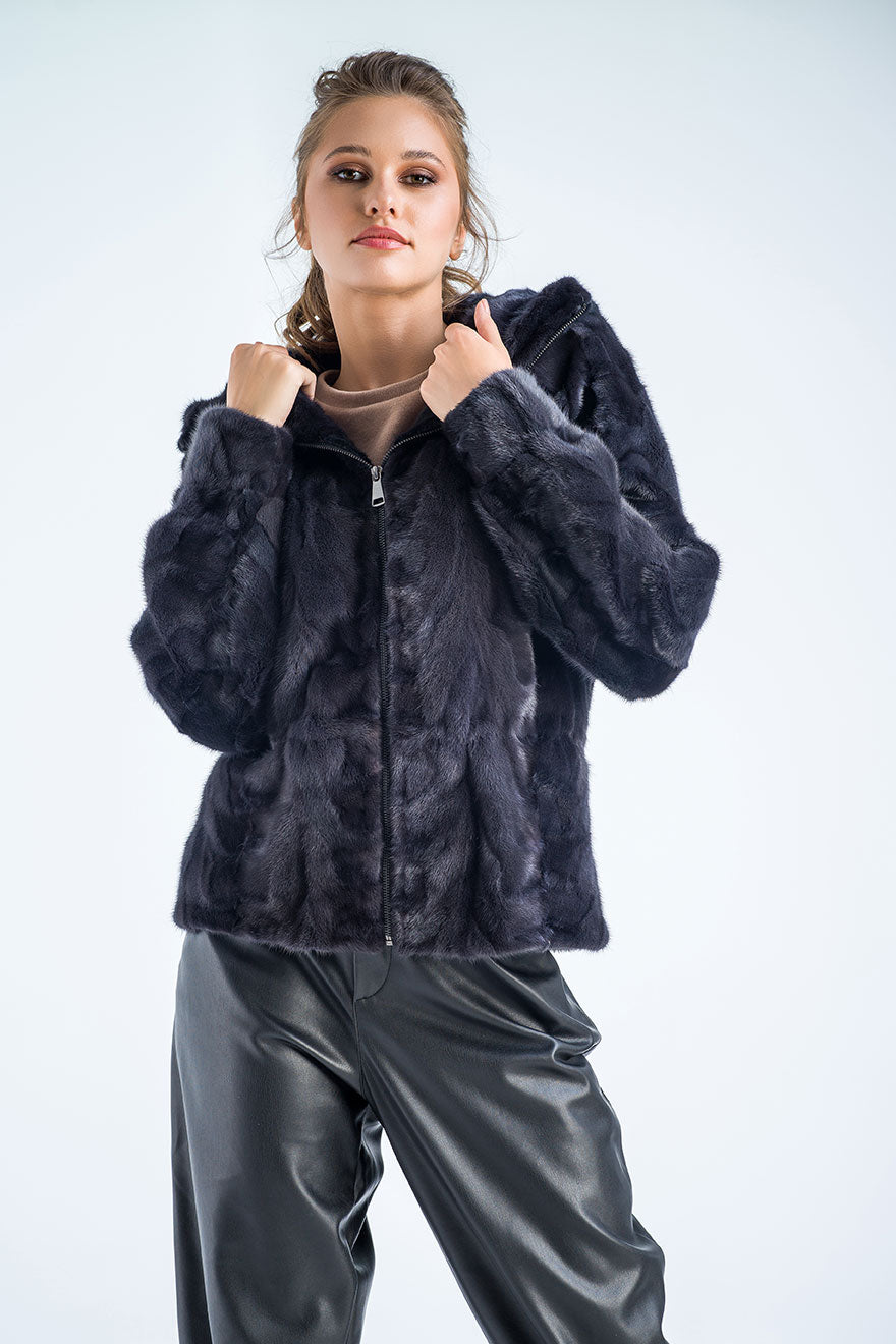 Gray Genuine Mink Fur Hooded Jacket-Fur Jackets-Buy Me Fur Ltd-Gray-S-Genuine Mink Fur-Urbanheer