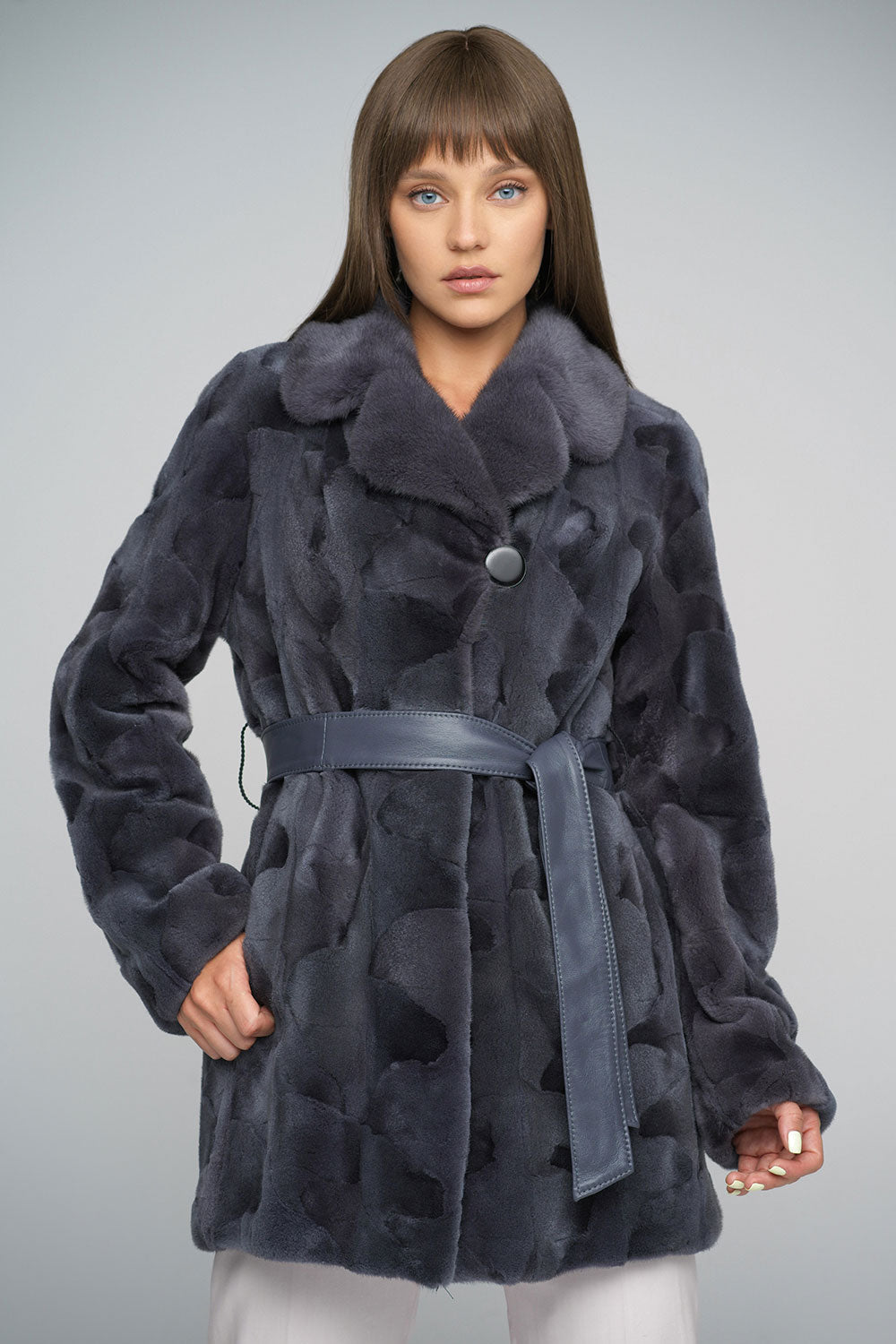 Gray Genuine Mink Fur Midi Coat-Fur Coats-Buy Me Fur Ltd-Gray-XS-Genuine Mink Fur-Urbanheer