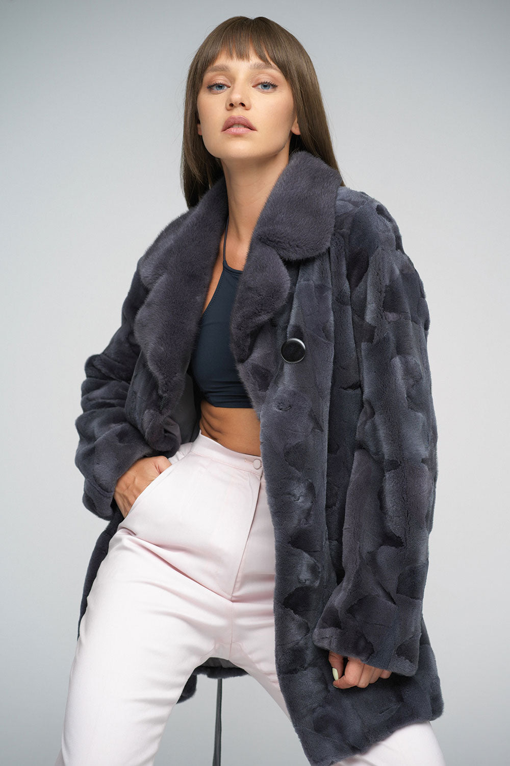 Gray Genuine Mink Fur Midi Coat-Fur Coats-Buy Me Fur Ltd-Gray-XS-Genuine Mink Fur-Urbanheer