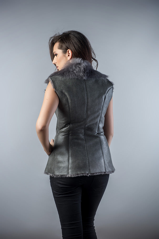 Gray Genuine Nappa Lambskin Fur Vest-Fur Vests & Gilets-Buy Me Fur Ltd-Gray-S-Genuine Merino Sheepskin Leather-Urbanheer