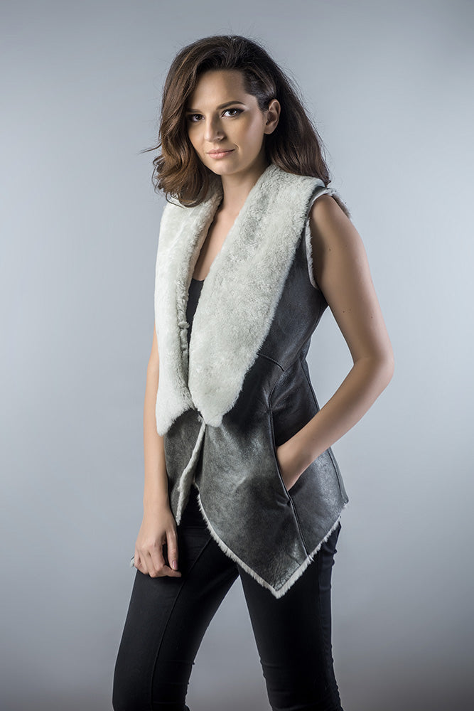 Gray Genuine Nappa Lambskin Merino Fur Vest-Fur Vests & Gilets-Buy Me Fur Ltd-Gray-S-Genuine Merino Sheepskin Leather-Urbanheer